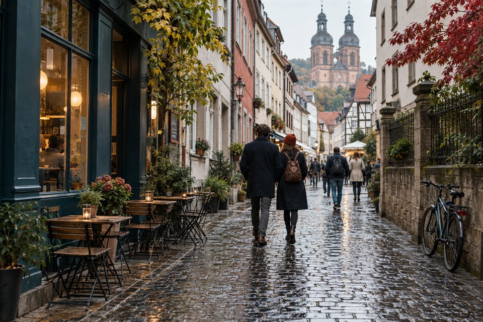 Altstadtgasse nach einem Regenschauer